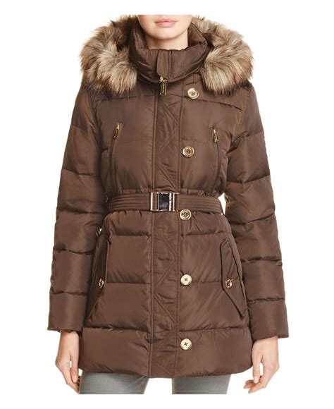 michael michael kors belted plaid coat with faux-leather trim|Michael Kors puffer jacket.